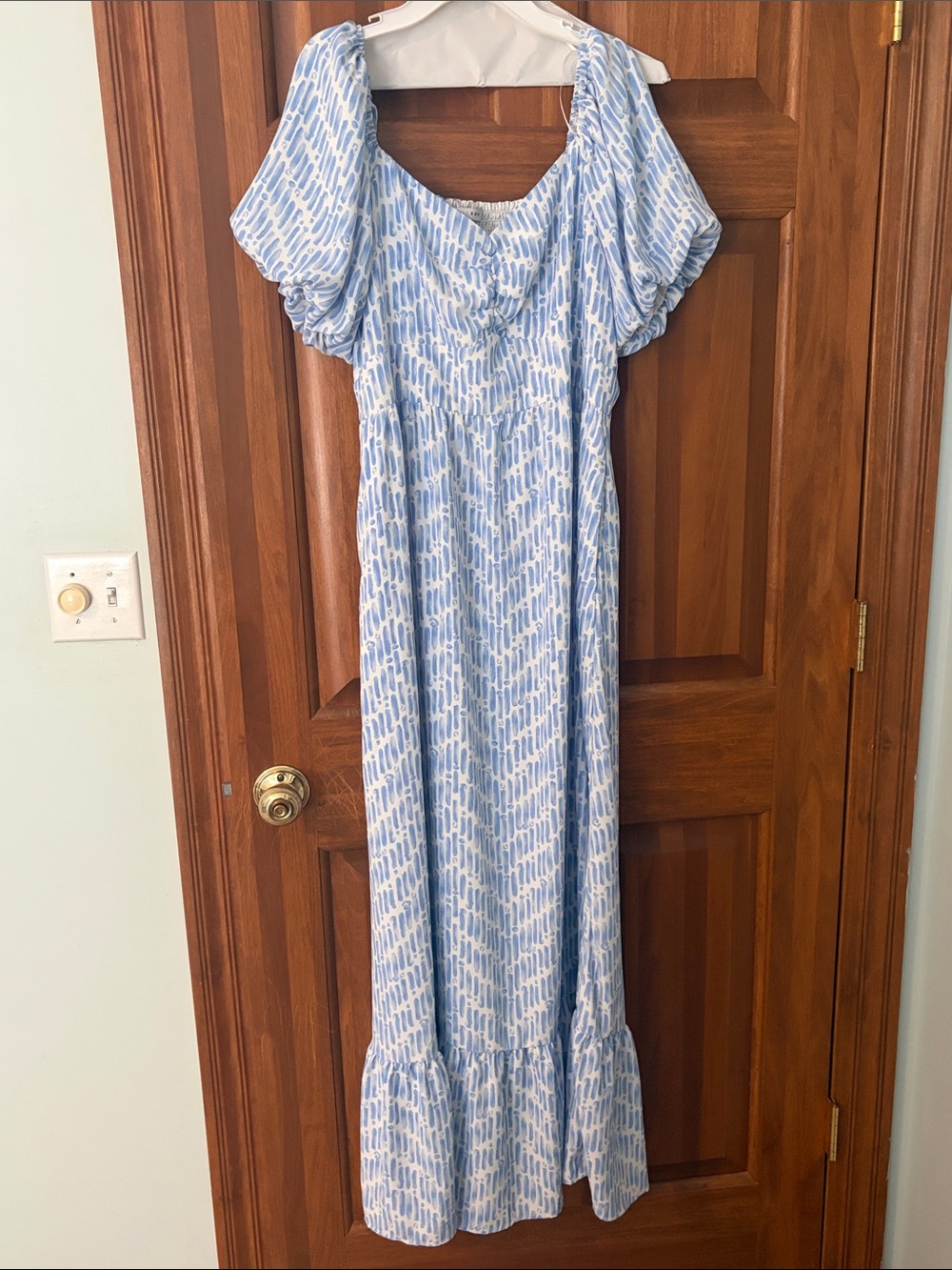 Baltic Born Light Blue Printed Maxi Dress with Puff Sleeves